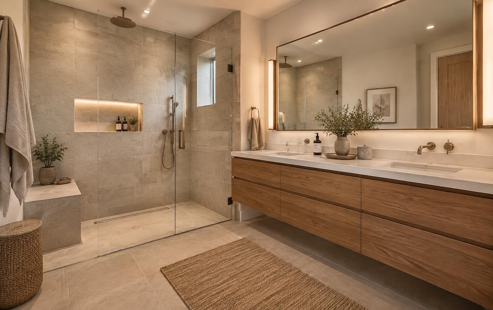 Scottsdale primary bathroom remodel by a licensed Arizona remodeling contractor with tiled walk-in shower